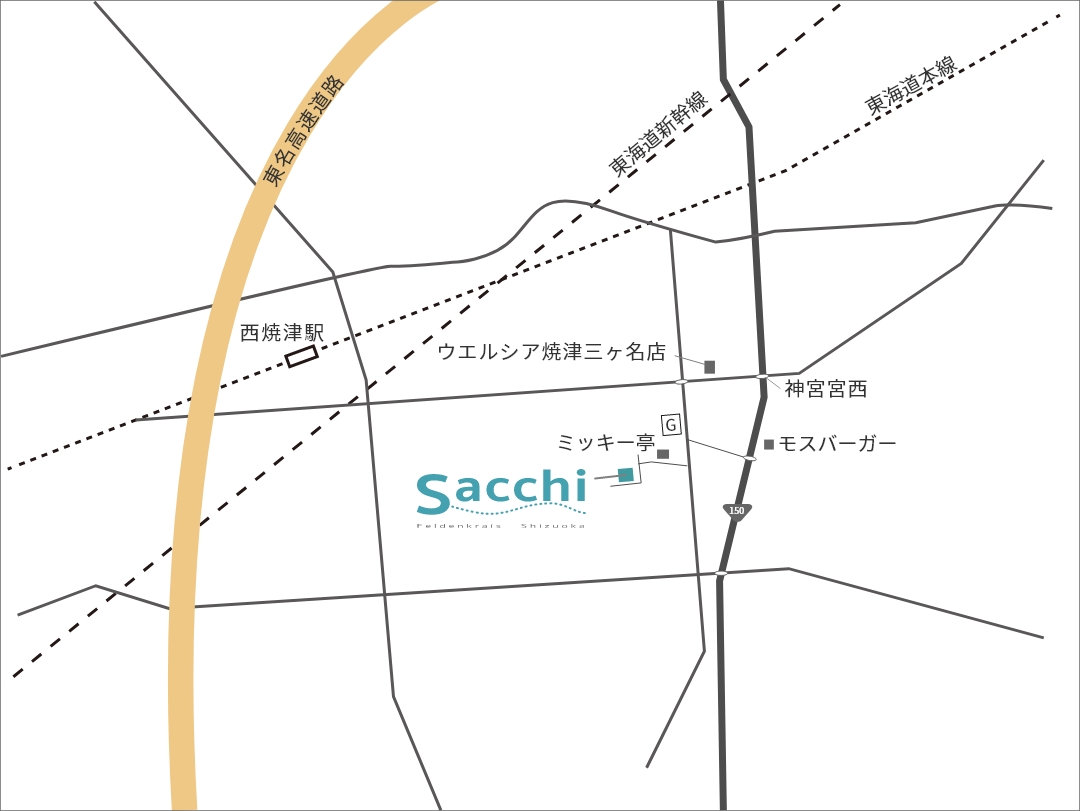 焼津スタジオの場所を示す地図。ウエルシア焼津三ヶ名店付近。